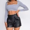 Emprada Rory Heather Grey Square Neckline Long Sleeve Crop Top Tops