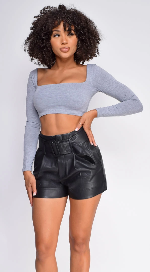 Emprada Rory Heather Grey Square Neckline Long Sleeve Crop Top Tops 1 Emprada Rory Heather Grey Square Neckline Long Sleeve Crop Top Tops