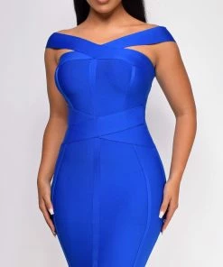 Emprada Dresses Galilea Royal Blue Off Shoulder Bandage Mini Dress