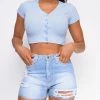 Emprada Tops Stormi Blue Ribbed Button Front Crop Top