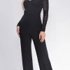 Emprada Windsor Black Off Shoulder Mesh Ruched Sleeves Jumpsuit