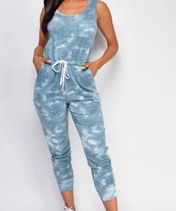 Emprada Austin Teal Blue Tie Dye Jumpsuit