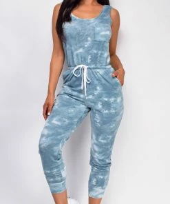 Emprada Austin Teal Blue Tie Dye Jumpsuit