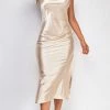 Emprada Lavinia Gold Champagne Satin Midi Dress Dresses