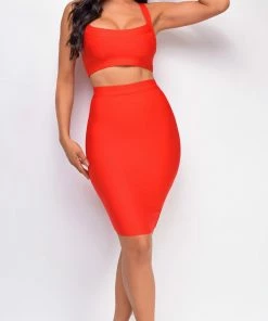 Emprada Milly Red Bandage Top And Skirt Set Dresses