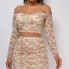 Emprada Sets Quincy Nude Floral Print Off Shoulder Top & Skirt Set