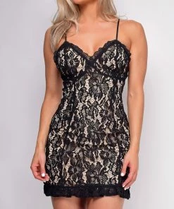 Emprada Brigitta Black Lace Mini Dress Dresses