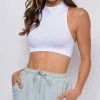 Emprada Hedy White Mock Neck Sleeveless Racerback Crop Top Tops