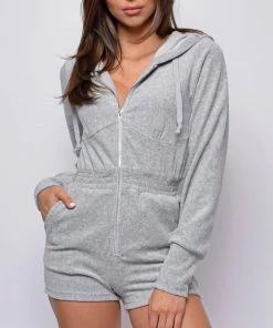 Emprada Esai Grey French Terry Zip Up Romper