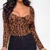 Emprada Dionne Camel Brown Velvet Flock Corset Bodysuit