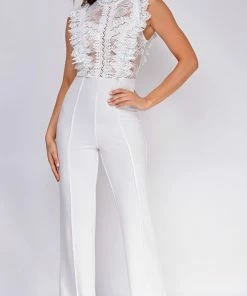 Emprada Jumpsuits & Rompers Vanna White Crochet Flared Leg Jumpsuit