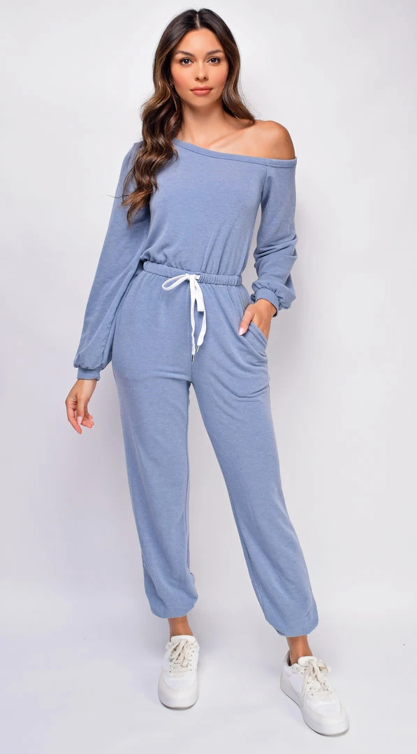 Emprada Isadora Blue Off Shoulder Long Sleeves Jumpsuit Loungewear 1 Emprada Isadora Blue Off Shoulder Long Sleeves Jumpsuit Loungewear