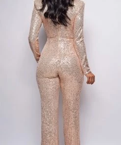 Emprada River Rose Gold Sequin Jumpsuit Jumpsuits & Rompers