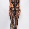 Emprada Juno Black Crochet Cover Up Jumpsuit Jumpsuits & Rompers