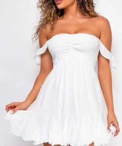 Emprada Dresses Seychelles White Smocked Off Shoulder Dress