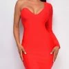 Emprada Ariel Red One Shoulder Bandage Dress Dresses
