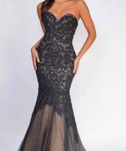 Emprada Miabella Black Nude Strapless Mermaid Gown