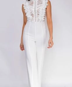 Emprada Jumpsuits & Rompers Vanna White Crochet Flared Leg Jumpsuit