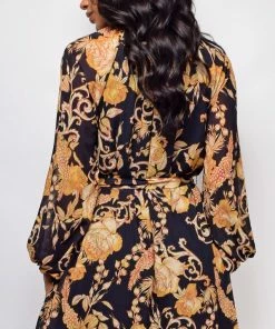 Emprada Nevaeh Black Gold Floral Dress Dresses