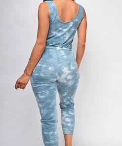Emprada Austin Teal Blue Tie Dye Jumpsuit