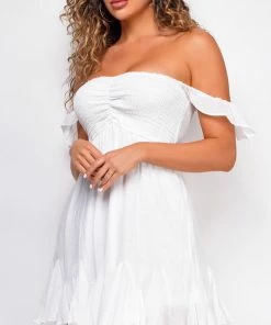 Emprada Dresses Seychelles White Smocked Off Shoulder Dress