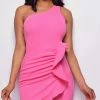 Emprada Amora Pink One Shoulder Ruffle Dress