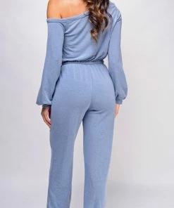 Emprada Isadora Blue Off Shoulder Long Sleeves Jumpsuit Loungewear