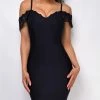 Emprada Dresses Novella Black Crochet Lace Off Shoulder Bandage Dress