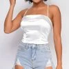 Emprada Tops Aleena White Satin Criss Cross Crop Top