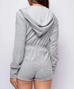 Emprada Esai Grey French Terry Zip Up Romper
