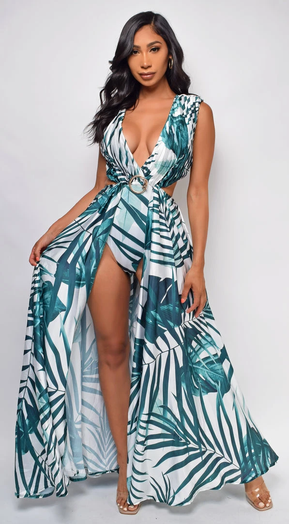 Emprada Maya White Green Tropical Maxi Dress 1 Emprada Maya White Green Tropical Maxi Dress