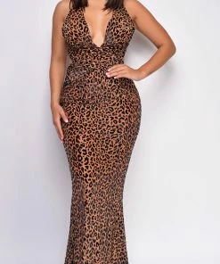 Emprada Morocco Brown Leopard Print Velvet Maxi Gown 6 Emprada Morocco Brown Leopard Print Velvet Maxi Gown