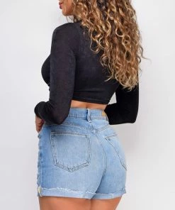 Emprada Mekia Black Front Twist Long Sleeve Top Tops