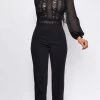 Emprada Nerine Black Crochet Lace Mesh Jumpsuit Jumpsuits & Rompers