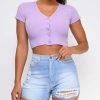 Emprada Stormi Lavender Purple Ribbed Button Front Crop Top
