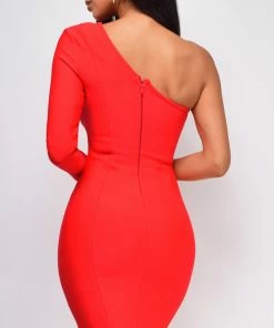 Emprada Ariel Red One Shoulder Bandage Dress Dresses