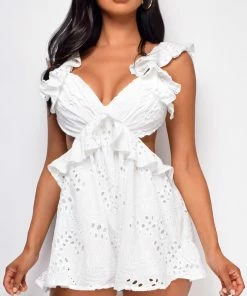 Emprada Alanis White Ring Eyelet Cut Out Romper