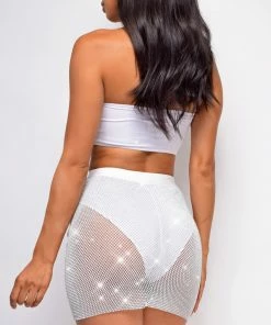 Emprada Bea White Jeweled Rhinestone Cover Up Skirt Skirts