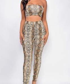 Emprada Estelle Beige Snake Skin Print Legging Set