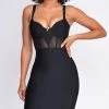 Emprada Casella Black V Neck Bustier Mesh Bandage Dress Dresses