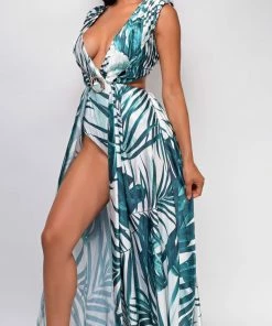 Emprada Maya White Green Tropical Maxi Dress 6 Emprada Maya White Green Tropical Maxi Dress