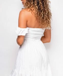 Emprada Dresses Seychelles White Smocked Off Shoulder Dress