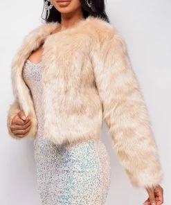 Emprada Valeria Beige Faux Fur Coat Outerwear