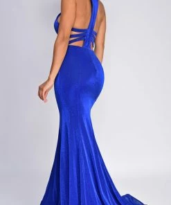 Emprada Dresses Kyra Royal Blue Glitter High Neck Gown
