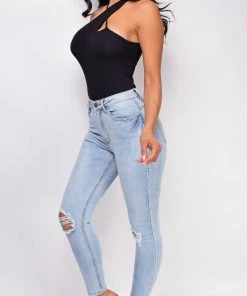 Emprada Bottoms Cece Light Wash Knee Ripped Skinny Jeans 5 Emprada Bottoms Cece Light Wash Knee Ripped Skinny Jeans