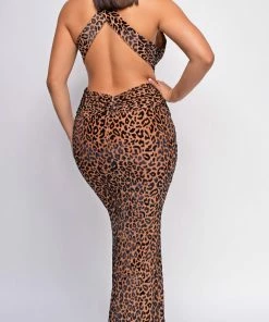 Emprada Morocco Brown Leopard Print Velvet Maxi Gown 7 Emprada Morocco Brown Leopard Print Velvet Maxi Gown