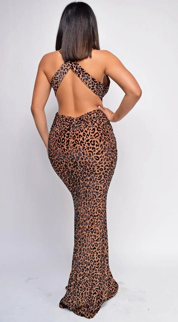 Emprada Morocco Brown Leopard Print Velvet Maxi Gown 4 Emprada Morocco Brown Leopard Print Velvet Maxi Gown