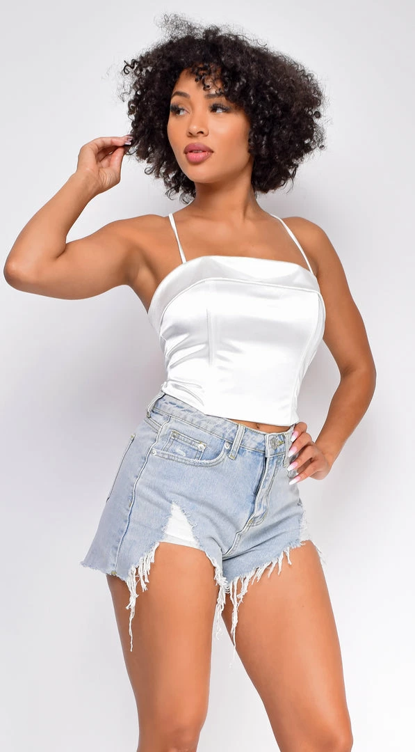 Emprada Tops Aleena White Satin Criss Cross Crop Top 3 Emprada Tops Aleena White Satin Criss Cross Crop Top