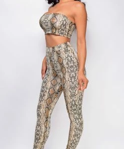 Emprada Estelle Beige Snake Skin Print Legging Set