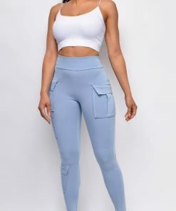Emprada Bottoms Dia Blue Cargo Pocket Leggings